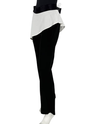 Pamella Roland Black Pants with White Asymmetrical Overlay – Large