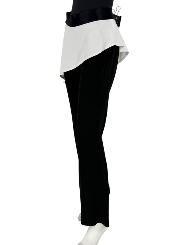 Pamella Roland Black Pants with White Asymmetrical Overlay – Large