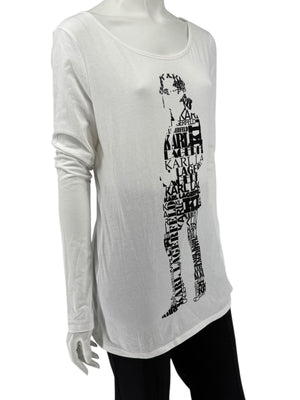 Karl Lagerfeld White Graphic Long Sleeve Cotton Top – Size M