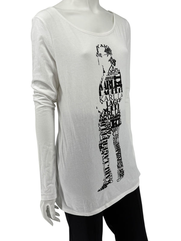 Karl Lagerfeld White Graphic Long Sleeve Cotton Top – Size M