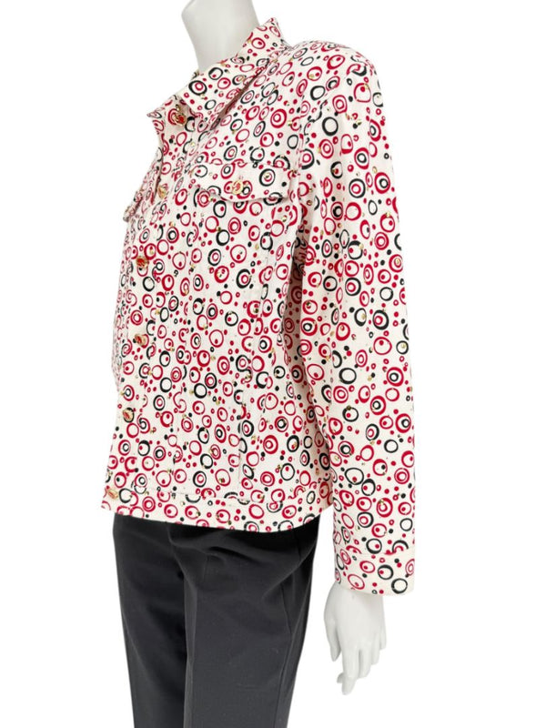 St. John Sport by Marie Gray Red & Black Circle Print Tank T-Shirt & Denim-Style Jacket Set – Size Jacket XL / Tank L
