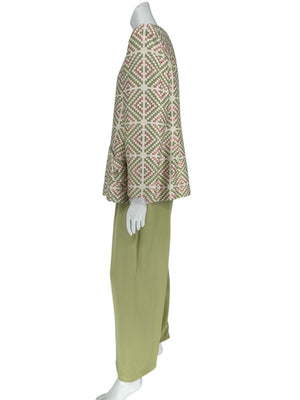 Bill Blass Three-Piece Green & Geometric Jacket Pant Set – XL