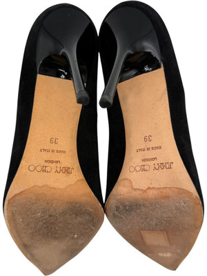 Jimmy Choo Black Suede & Croc-Embossed Leather Pointed Toe Pumps - Size 39