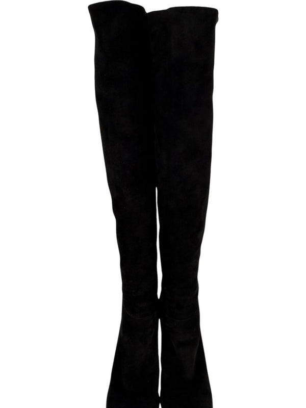 Gianvito Rossi Black Suede Block Heel Knee Boots – Size 39.5
