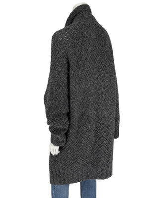 Donna Karan Charcoal Grey Wool-Blend Drape Cardigan – Size L (US Large)