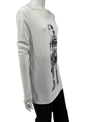 Karl Lagerfeld White Graphic Long Sleeve Cotton Top – Size M