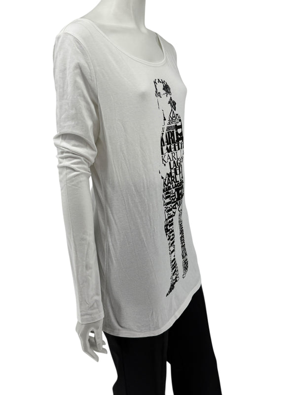 Karl Lagerfeld White Graphic Long Sleeve Cotton Top – Size M