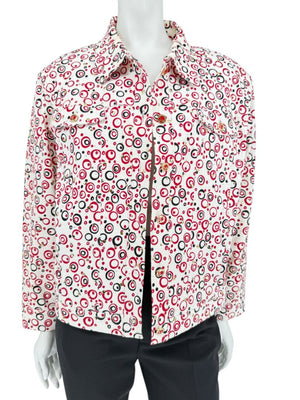 St. John Sport by Marie Gray Red & Black Circle Print Tank T-Shirt & Denim-Style Jacket Set – Size Jacket XL / Tank L