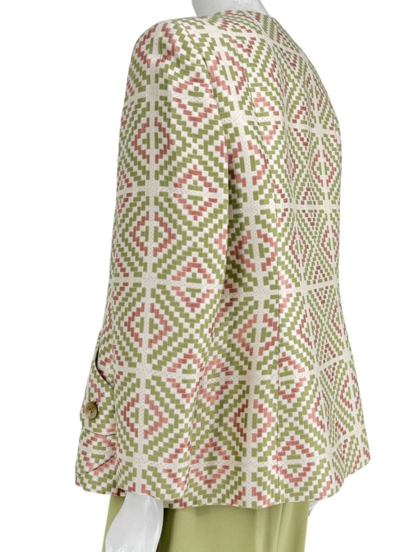 Bill Blass Three-Piece Green & Geometric Jacket Pant Set – XL