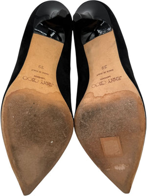 Jimmy Choo Black Suede & Croc-Embossed Leather Pointed Toe Pumps - Size 39