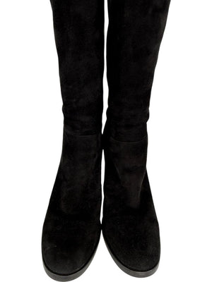 Gianvito Rossi Black Suede Block Heel Knee Boots – Size 39.5