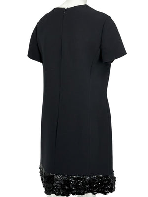 CHRISTIAN DIOR Black Wool-Silk Mini Dress with Sequin Embroidered Hem - US 12