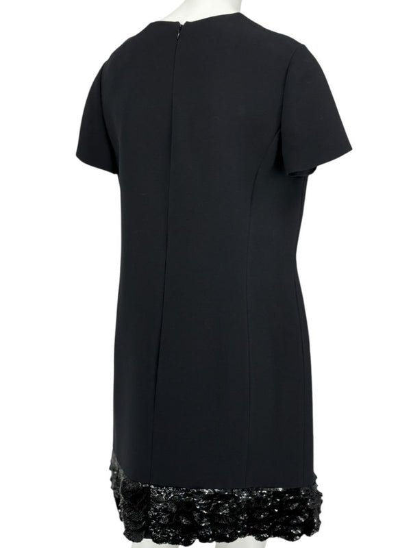 CHRISTIAN DIOR Black Wool-Silk Mini Dress with Sequin Embroidered Hem - US 12