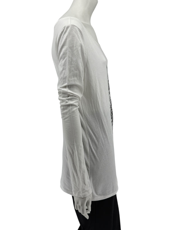 Karl Lagerfeld White Graphic Long Sleeve Cotton Top – Size M
