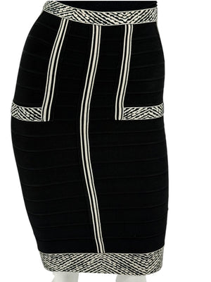 Herve Leger Black & Ivory Bandage Pencil Skirt – Size XS