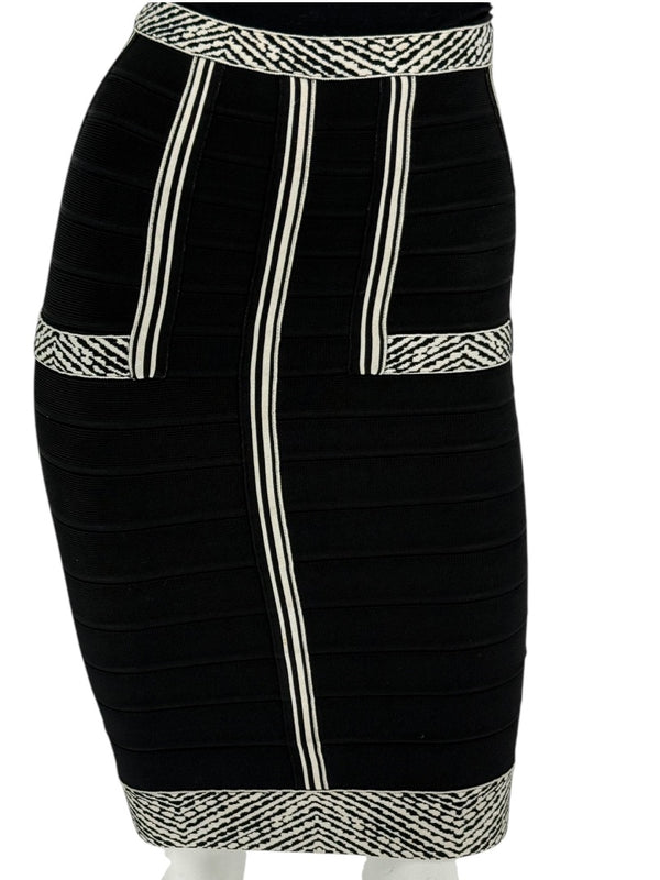 Herve Leger Black & Ivory Bandage Pencil Skirt – Size XS
