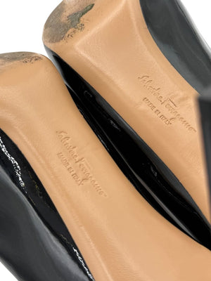 Salvatore Ferragamo Black Patent Leather Peep Toe Pumps – Size 8.5B