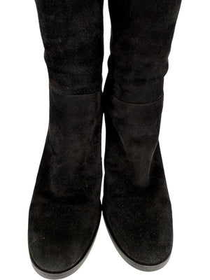 Gianvito Rossi Black Suede Block Heel Knee Boots – Size 39.5