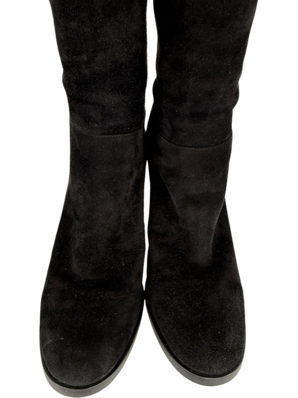 Gianvito Rossi Black Suede Block Heel Knee Boots – Size 39.5