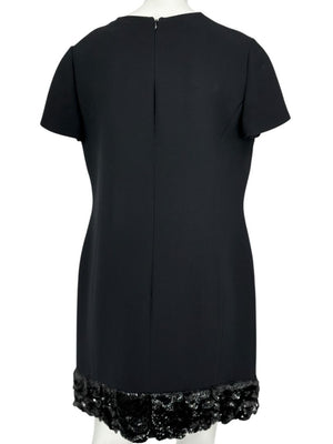 CHRISTIAN DIOR Black Wool-Silk Mini Dress with Sequin Embroidered Hem - US 12