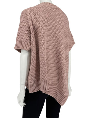 Agnona Faded Rose Cashmere-Cotton Asymmetric Short Sleeve Sweater – Size S