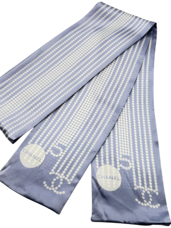 Chanel Lavender CC & Pearl Motif Silk Scarf – Excellent Preowned Condition