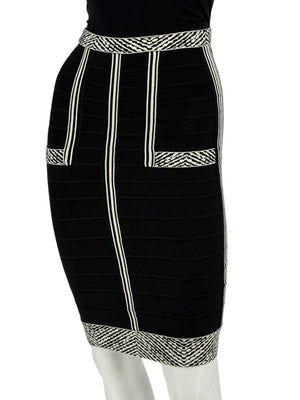 Herve Leger Black & Ivory Bandage Pencil Skirt – Size XS