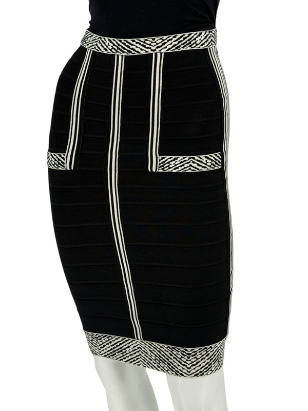 Herve Leger Black & Ivory Bandage Pencil Skirt – Size XS