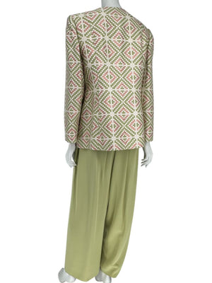 Bill Blass Three-Piece Green & Geometric Jacket Pant Set – XL