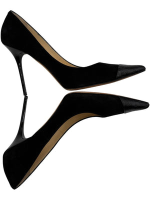 Jimmy Choo Black Suede & Croc-Embossed Leather Pointed Toe Pumps - Size 39