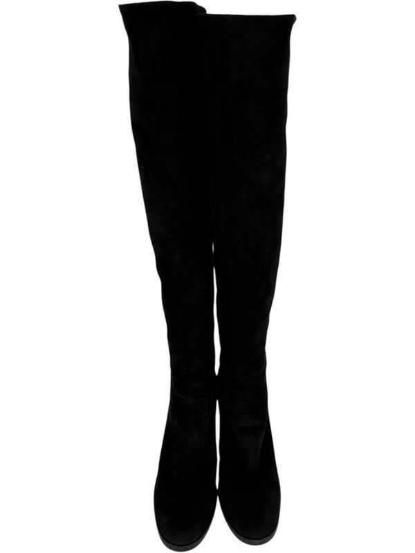 Gianvito Rossi Black Suede Block Heel Knee Boots – Size 39.5