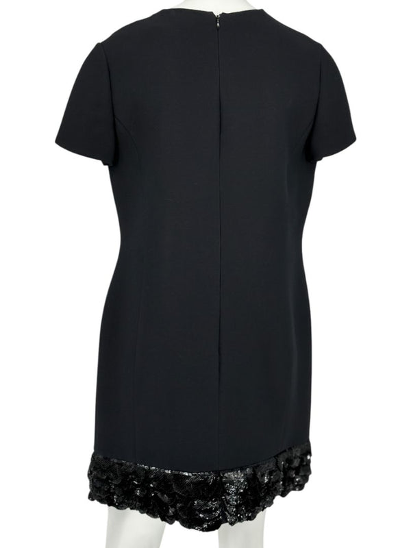 CHRISTIAN DIOR Black Wool-Silk Mini Dress with Sequin Embroidered Hem - US 12