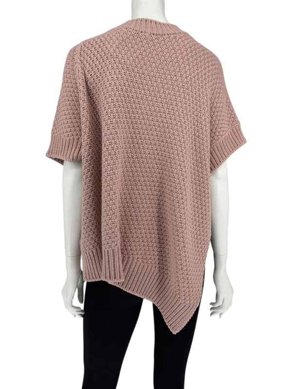 Agnona Faded Rose Cashmere-Cotton Asymmetric Short Sleeve Sweater – Size S