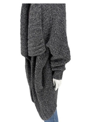 Donna Karan Charcoal Grey Wool-Blend Drape Cardigan – Size L (US Large)