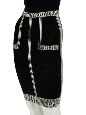 Herve Leger Black & Ivory Bandage Pencil Skirt – Size XS