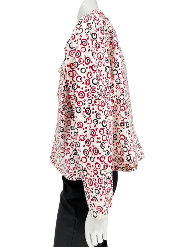 St. John Sport by Marie Gray Red & Black Circle Print Tank T-Shirt & Denim-Style Jacket Set – Size Jacket XL / Tank L