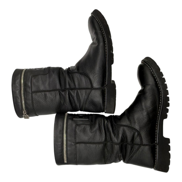 Chanel Leather Mid-Calf Moto Boots – Size 40.5
