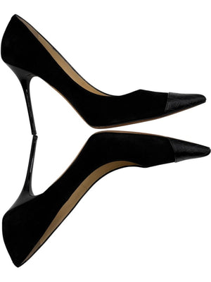 Jimmy Choo Black Suede & Croc-Embossed Leather Pointed Toe Pumps - Size 39