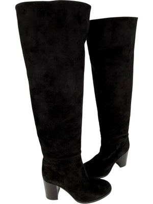 Gianvito Rossi Black Suede Block Heel Knee Boots – Size 39.5