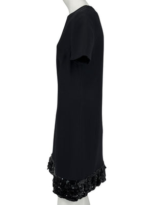 CHRISTIAN DIOR Black Wool-Silk Mini Dress with Sequin Embroidered Hem - US 12