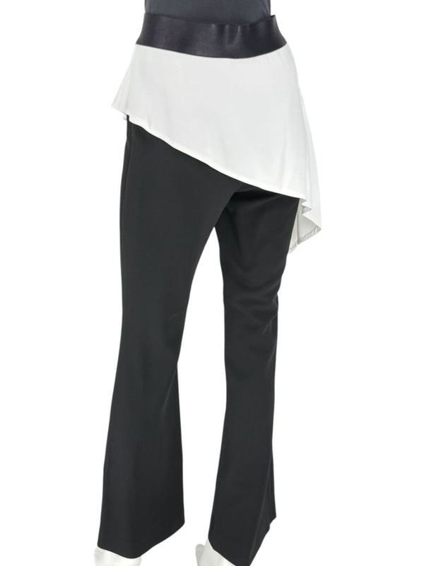Pamella Roland Black Pants with White Asymmetrical Overlay – Large