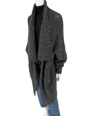 Donna Karan Charcoal Grey Wool-Blend Drape Cardigan – Size L (US Large)
