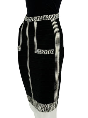 Herve Leger Black & Ivory Bandage Pencil Skirt – Size XS