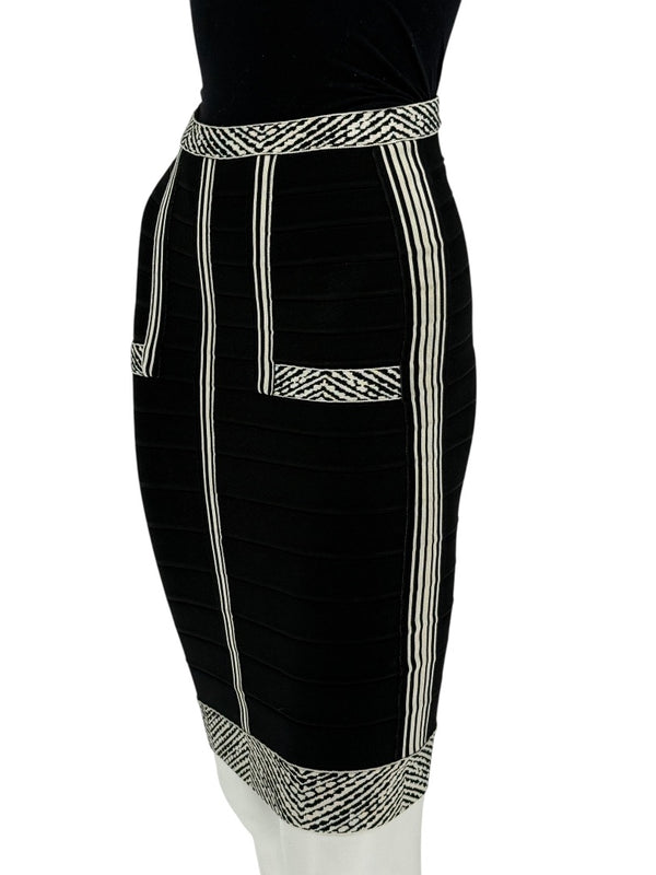 Herve Leger Black & Ivory Bandage Pencil Skirt – Size XS