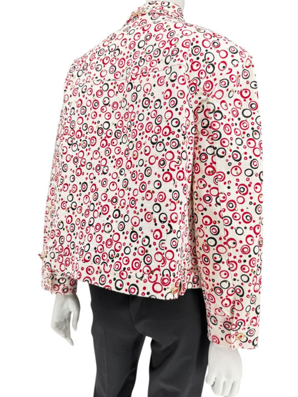 St. John Sport by Marie Gray Red & Black Circle Print Tank T-Shirt & Denim-Style Jacket Set – Size Jacket XL / Tank L