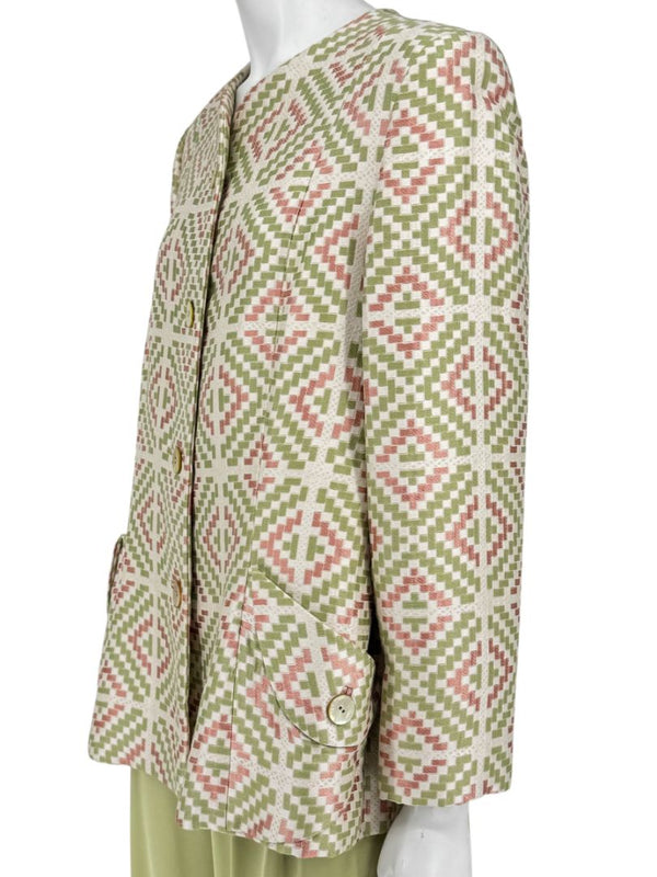 Bill Blass Three-Piece Green & Geometric Jacket Pant Set – XL