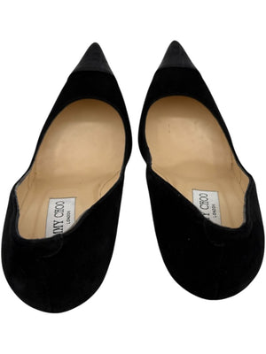 Jimmy Choo Black Suede & Croc-Embossed Leather Pointed Toe Pumps - Size 39