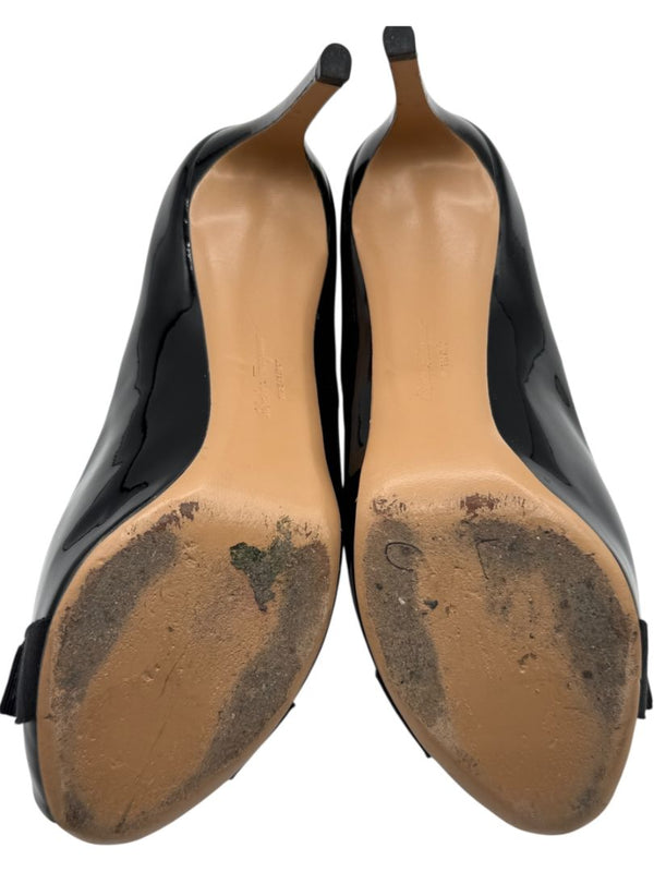 Salvatore Ferragamo Black Patent Leather Peep Toe Pumps – Size 8.5B