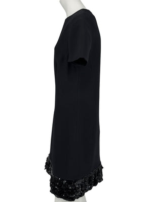 CHRISTIAN DIOR Black Wool-Silk Mini Dress with Sequin Embroidered Hem - US 12