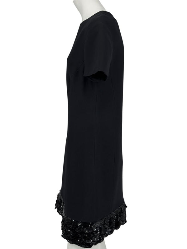CHRISTIAN DIOR Black Wool-Silk Mini Dress with Sequin Embroidered Hem - US 12